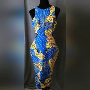 Custom African Print Blue/Yellow/Orange Cut-out Dress